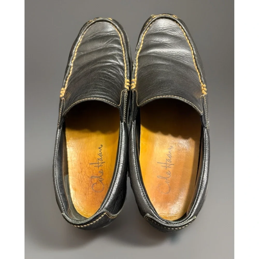 Mens Size 9 M Cole Haan Black Driving Moccasins Leather Loafer Comfortable‎ EUC